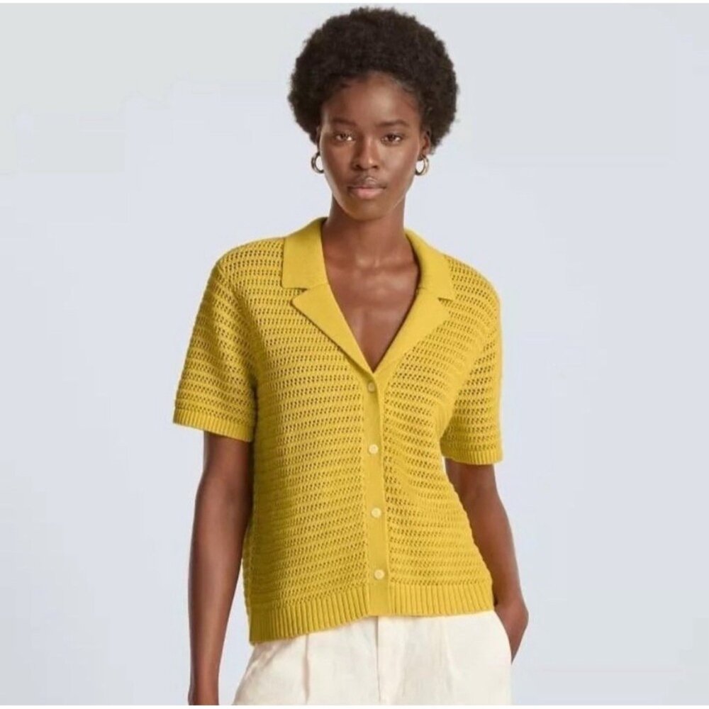 Everlane Yellow Button-Down Crochet Shirt